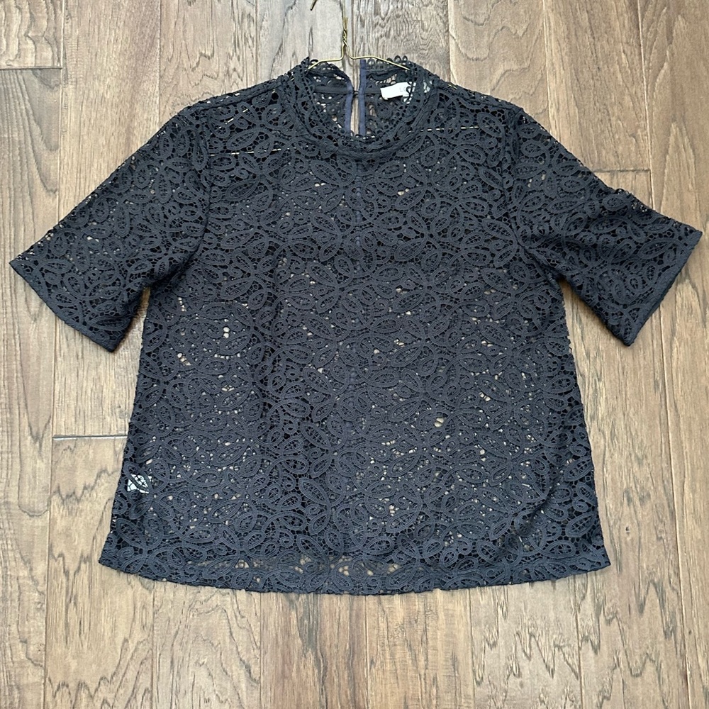 Loft dark gray lace blouse size large